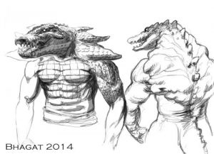 Crocodile Warriors, Concept for Blind Chakram on Howdah, Sikh Fantasy Painting, Drawing