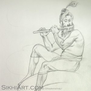 Krishan, Krishna, Krsna, Kanhaiya, Vasudev, Vishnu, Pencil Sketch
