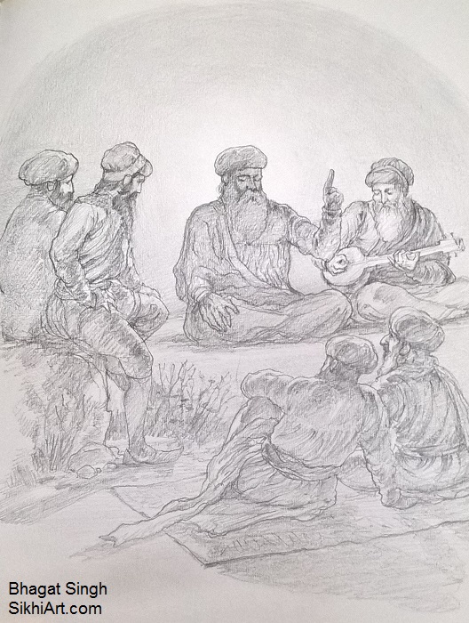 Guru Nanak Dev ji, Guru Nanak, Bhai Mardana, sikh gurus, Sikhi, Art, Punjab, Drawings, Sketches Bhagat Singh Bedi