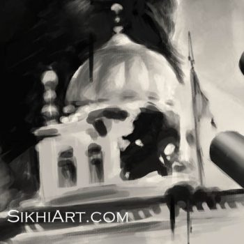 Sant Jarnail Singh ji Bhindranwale - Akal Takht Amritsar Punjab Detail - Operation Blue Star - Indian Army Tanks by Bhagat Singh Bedi of Sikhi Art