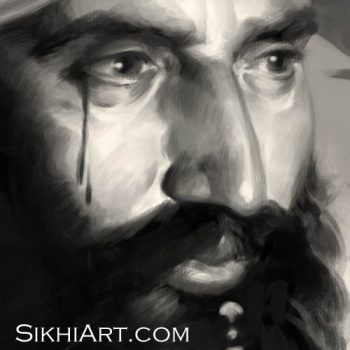 Sant Jarnail Singh ji Bhindranwale - Close-up Detail - Operation Blue Star - Indian Army Tanks by Bhagat Singh Bedi of Sikhi Art
