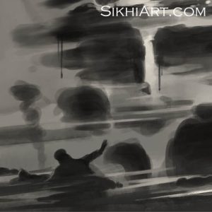 Sant Jarnail Singh ji Bhindranwale - Corpses Detail - Operation Blue Star - Indian Army Tanks by Bhagat Singh Bedi of Sikhi Art