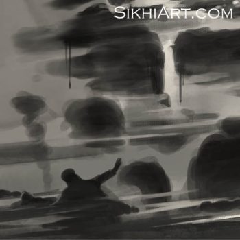 Sant Jarnail Singh ji Bhindranwale - Corpses Detail - Operation Blue Star - Indian Army Tanks by Bhagat Singh Bedi of Sikhi Art