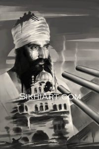 Sant Jarnail Singh ji Bhindranwale - Operation Blue Star - Indian Army Tanks - Akal Takhat by Bhagat Singh Bedi of Sikhi Art