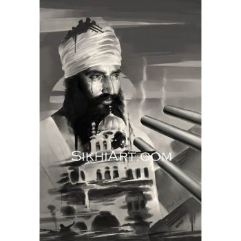 Sant Jarnail Singh ji Bhindranwale - Operation Blue Star - Indian Army Tanks - Akal Takhat by Bhagat Singh Bedi of Sikhi Art