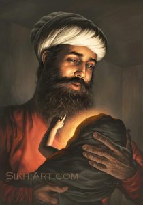 Pita Kalu ji Holding Baby Nanak, Mehta Kalu ji, Guru Nanak Dev ji,Bhagat Singh, Sikhi Art