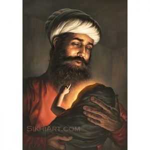 Pita Kalu ji Holding Baby Nanak, Mehta Kalu ji, Guru Nanak Dev ji,Bhagat Singh, Sikhi Art