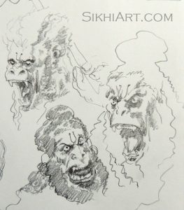 Furious Hanuman ji, Monkey God, Warrior, Hindu Gods, Sikhi, Art, Punjab, Drawings, Sketches, Bhagat Singh Bedi