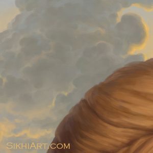 Adi Guru - Guru Nanak Dev ji Fluffy Clouds Turban Sky Close-up Portrait Painting Meditation Dhyan Sikh Art Punjab Painting by Bhagat Singh Bedi