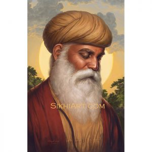 Adi Guru - Guru Nanak Dev ji Portrait Painting, Sikh Gurus Art, Meditation Dhyan Sikh Art Punjab Painting Bhagat Singh Bedi, artist punjab