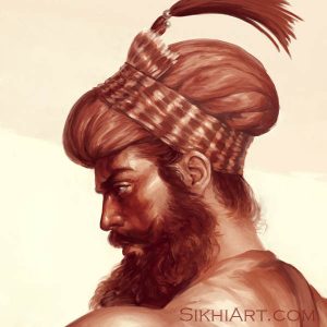Guru Gobind Singh ji, Face Close-up, Dumalla, Vaisakhi, 1699, Khalsa, Anandpur Sahib Punjab Painting by Artist Bhagat Singh Sikhi Art