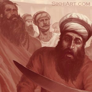 Shocked Sangat, Guru Gobind Singh ji, Vaisakhi, 1699, Khalsa, Anandpur Sahib Punjab Painting by Artist Bhagat Singh Sikhi Art