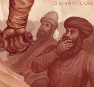 Shocked Sangat, Guru Gobind Singh ji, Vaisakhi, 1699, Khalsa, Anandpur Sahib Punjab Painting by Artist Bhagat Singh Sikhi Art