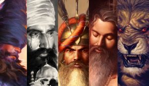 Blind Chakram on Howdah, Sant Jarnail Singh ji Bhindranwale, Hari Singh ji Nalwa, Guru Arjun Dev ji, Narsingh ji Narasimha, Bhagat Singh Bedi, Sikhi Art, Punjab Art, Sikh Shop
