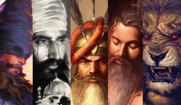 Blind Chakram on Howdah, Sant Jarnail Singh ji Bhindranwale, Hari Singh ji Nalwa, Guru Arjun Dev ji, Narsingh ji Narasimha, Bhagat Singh Bedi, Sikhi Art, Punjab Art, Sikh Shop