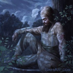 Guru Gobind Singh ji in Machhiwara Dasam Pita Sikhi Art History of Punjab Bhagat Singh Bedi Sikh Paintings