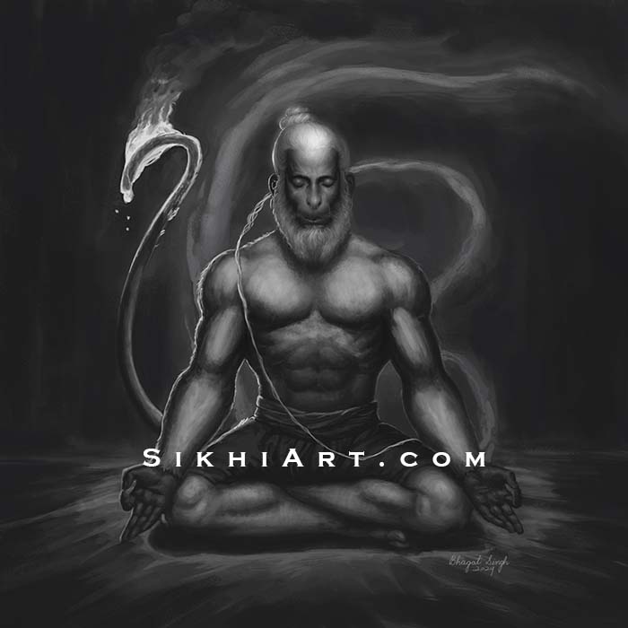 Hanuman ji, Bajrangbali, Hanuvant, Monkey God, Sikh Art, Hindu Art by Artist Bhagat Singh Bedi