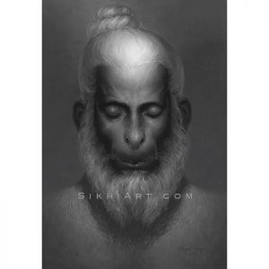 Hanuman ji meditates on Shri Ram ji by Bhagat Singh Bedi Artist of Sikhi Art