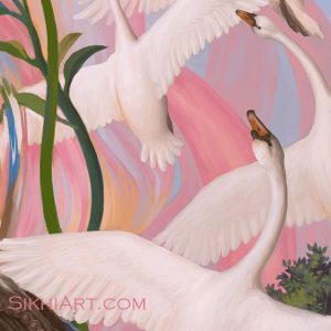 Guru Arjun Dev ji, Spiritual Blossoming, Guru Arjan Dev ji, Sikh Painting, Art and History of Punjab, Bhagat Singh, Sikhi Art, Peacock, Swan, Mute Swan, Lotus Petals, Roots, Garden, Beautiful Sikh Art