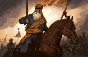 Baba Deep Singh ji on Horse Riding to Battle by Bhagat Singh Bedi- Sikhi Art
