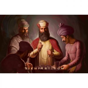Guru Nanak Dev ji - Supper at Bhai Lalo Ji's House - Sikh Art by Bhagat Singh Bedi - Bhai Mardana - Sikh History - Malik Bhago