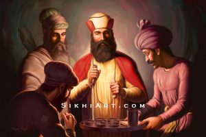 Guru Nanak Dev ji - Supper at Bhai Lalo ji's Home - Sikh Art by Bhagat Singh Bedi