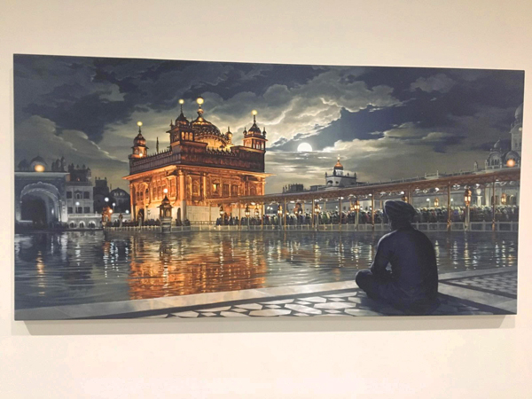 Golden Temple Canvas, Meditations under the Moonlight, by Bhagat Singh, Sikhi Art, Diljit Singh Bhatia Collection