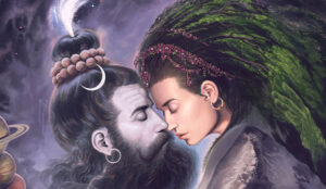 Shiva and Shakti, the Spiritual and Material Forces of the Universe, in embrace. Hindu Art, Sikh Philosophy, Painting by Artist Bhagat Singh Bedi