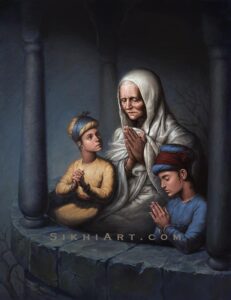 Mata Gujri and Chotte Sahibzade by Bhagat Singh Bedi of SikhiArt-com 2