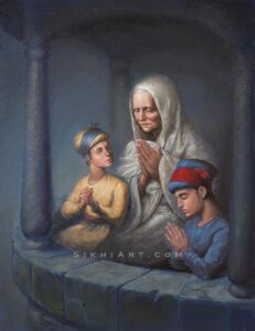 Mata Gujri and Chotte Sahibzade by Bhagat Singh Bedi of SikhiArt.com, Sikh Art, History of Punjab