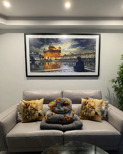 Golden Temple in the moonlight, Sikh gurudwara, Sikh Art by Bhagat Singh Bedi, Collection of Talwar Singh, Framed Canvas Prints